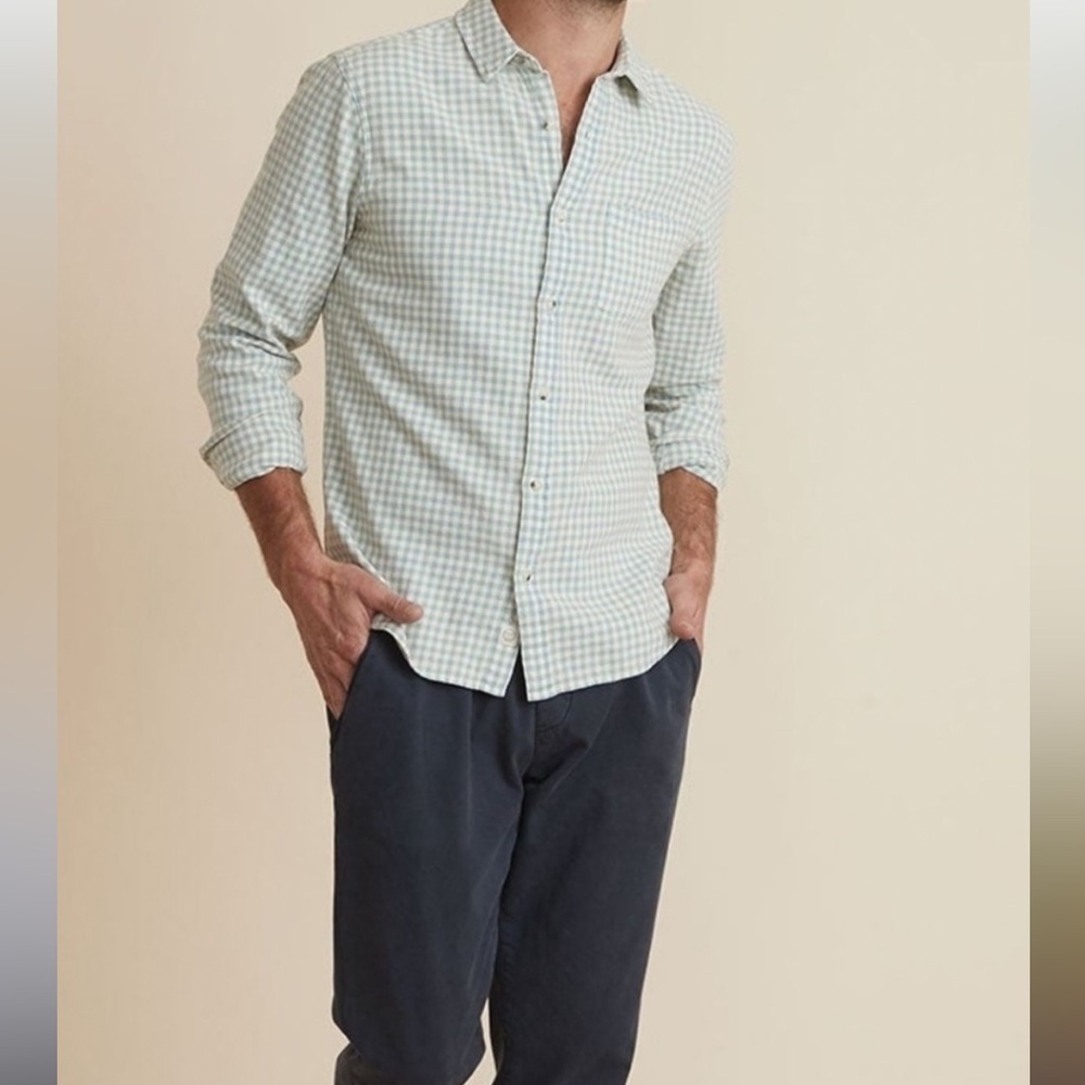 NEW Classic Fit LS Indigo Twill Shirt Indigo Gingham Plaid Small